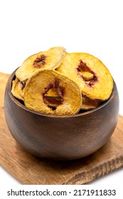 Dried Peach Slices. Sliced Dry Peach Isolated On White Background. Sun-dried Fruit. Close Up