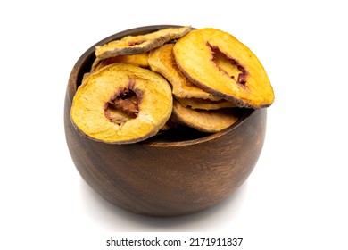 Dried Peach Slices. Sliced Dry Peach Isolated On White Background. Sun-dried Fruit. Close Up