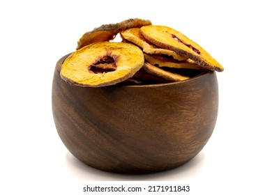 Dried Peach Slices. Sliced Dry Peach Isolated On White Background. Sun-dried Fruit. Close Up