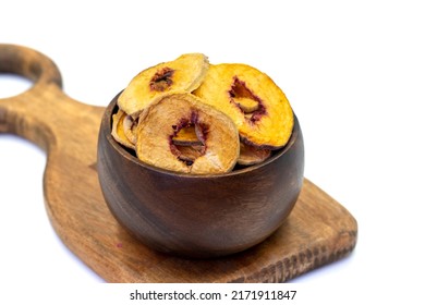 Dried Peach Slices. Sliced Dry Peach Isolated On White Background. Sun-dried Fruit. Close Up