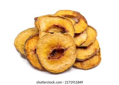 Dried Peach Slices. Sliced Dry Peach Isolated On White Background. Sun-dried Fruit. Close Up