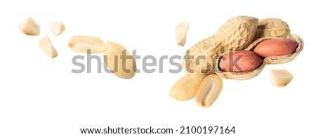 Dried peanut crushed Falling peanut isolated on white background, clipping path  Natural nutrition  organic food.
