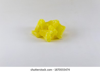 Dried Pineapple Chunks On Isolated On A White Background.
