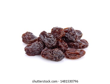 Dried raisins on white background