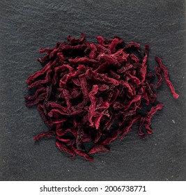 Dried Red Bright Beets Chopped, Spices, Macro Photo