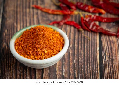 Dried Red Chilli In White Small Bowl