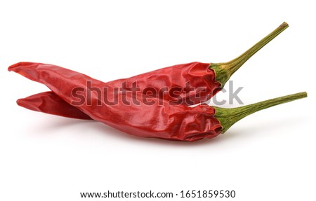 Dried red hot chili pepper isolated on white background.