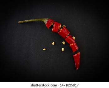 Dried Red Hot Chilli Pepper On Black Background