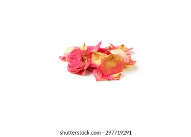 Dried Red Rose Petals Isolated On White 