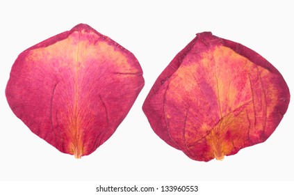 Dried Red Rose Petals On White Isolated