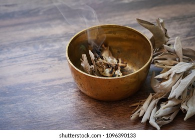 Dried Sage Leaves Burning