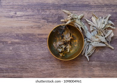 Dried Sage Leaves Burning