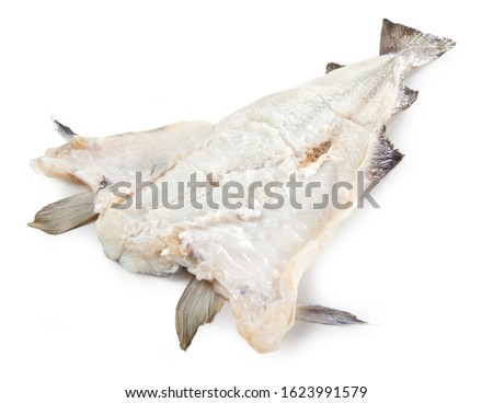 Dried and salted cod, saltfish, isolated on white background