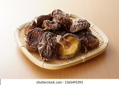 Dried Shiitake Mushroom On A Sieve.