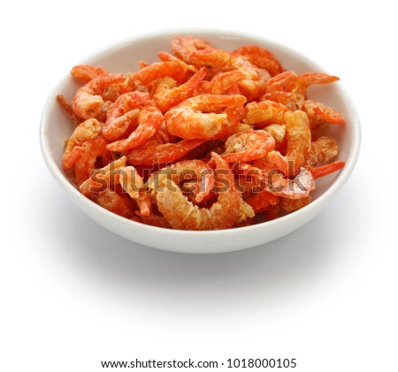 dried shrimp in bowl isolated on white background