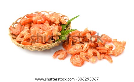 Dried shrimp on white background