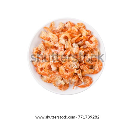 dried shrimp in white bowl isolated on white background, Save clipping path.