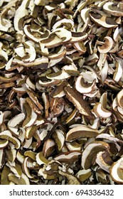 Dried And Sliced Shiitake Mushroms At Market