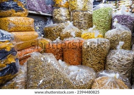 Dried snacks for sale in the Orussey market in Phnom Penh