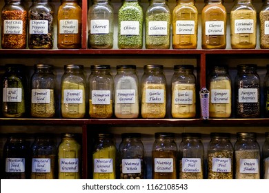 spice rack and bottles