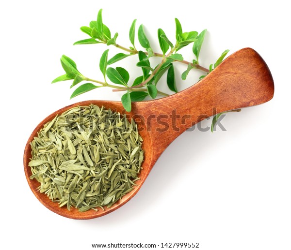 Dried Thyme Leaves Wooden Spoon Fresh Stock Photo Edit Now 1427999552