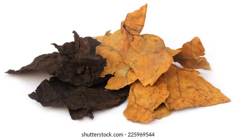 Dried Tobacco Leaves Over White Background