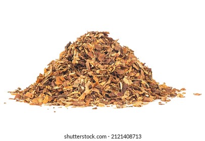 Dried tobacco pile isolated on a white background. Tobacco shag.