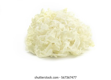 Dried tremella mushroom isolated on white background, Dried snow fungus
