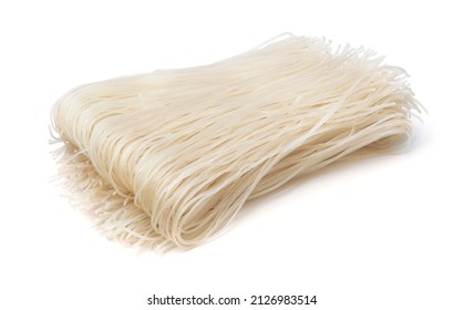 Dried Uncooked Rice Noodles Isolated On White