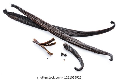 Dried vanilla stick isolated on a white background.
