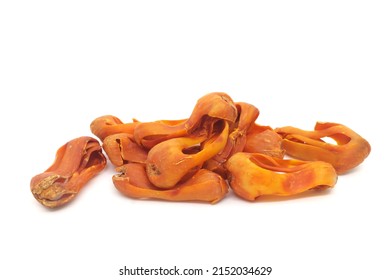 Dried Whole Mace Or Nutmeg Flowers Of Myristica Fragrans Spice Isolated On White Background.