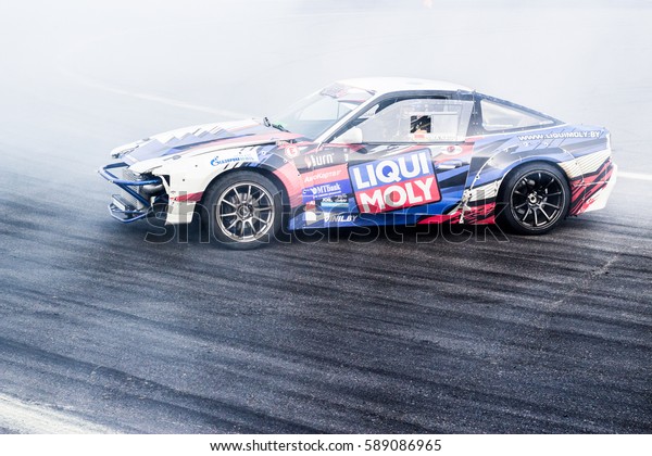 Drift
car of Dmitriy Nagula, winner of eastern european drift
championship in Logoisk, Belarus. July 23, 2016.
