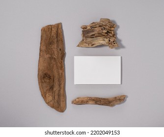 Drift Wood With Blank Card.  Wabi Sabi, Natural Minimalist Style.