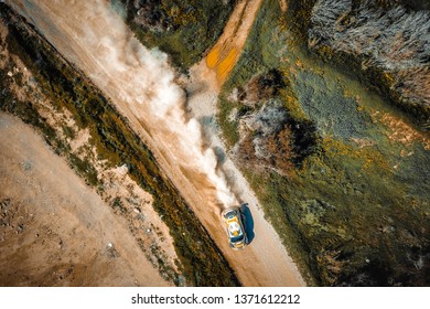 Drifting Rally Car. Overhead View