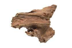 Driftwood/ Aged Wood Isolated On White Background With Clipping Path. Closeup Piece Of Driftwood For Aquarium.