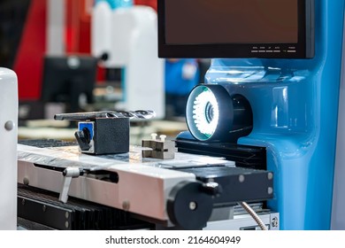 Drill bit or cutting tool during inspection by high technology precision video measuring machine for quality dimension and shape appearance control in industrial