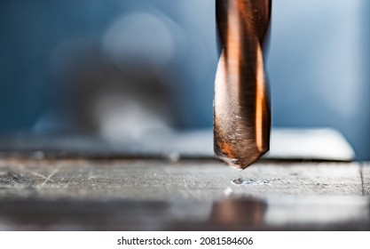 Drill Close-up, Drilling Machine At The Workplace Of A Toolman Locksmith