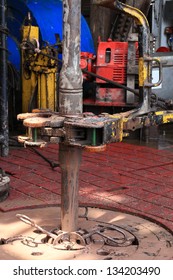 Drill Pipe And Rig Tong On The Rig Floor While Making Up For Drilling