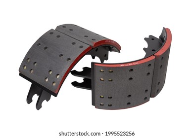 Drilled Truck Brake Pads On Isolated White Background