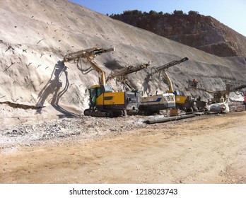 Drilling And Blasting Works During A Highway / Road Construction Project