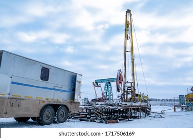 Drilling An Oil Well And Conducting Geophysical Surveys To Increase Oil Production. Logging While Drilling And Cased Hole Log.