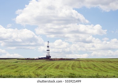 Drilling rig among agricultural fields