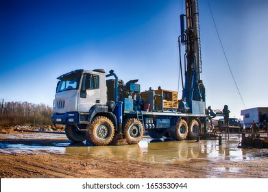 Drilling rig. Drilling deep wells. Coring. Industry. Mineral exploration. - Shutterstock ID 1653530944