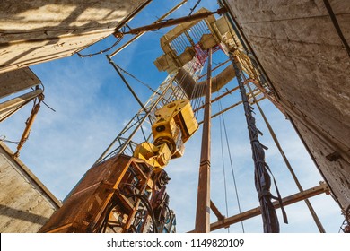 Drilling rig in oil field for drilled into subsurface in order to produced crude, inside view. Petroleum Industry