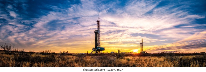Drilling Rig Sunset Panorama - Shutterstock ID 1129778507