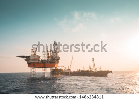 Drilling rig, wellhead platform, floating production storage offloading (FPSO) at oil field