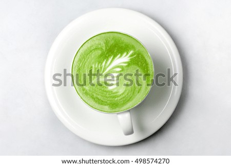 Image, Stock Photo Matcha latte art with succulent at a coffee shop on a table