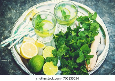Drink lime and mint. Selective focus.