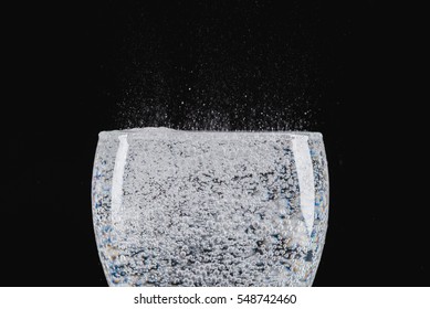 Drink : Pouring Pure Soda Into A Glass On Black Background