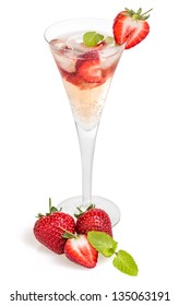Drink With Strawberries And Mint In A Champagne Flute